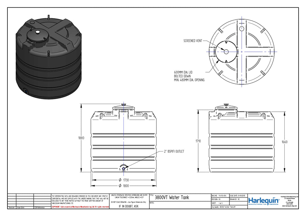 Harlequin Above Ground Non-Potable Water Tank Vertical 3800L